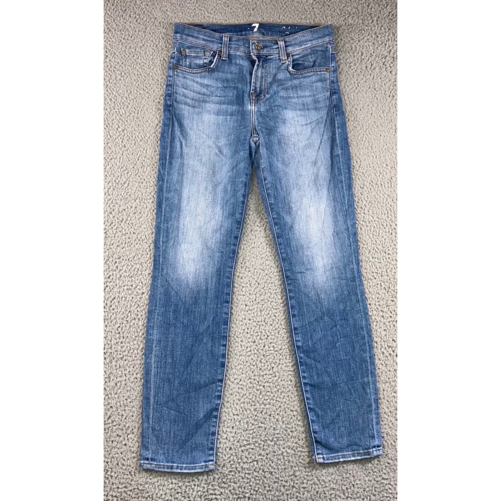 7 For All Mankind Skinny Jeans Women 26 Medium Wash Whiskered Stretch Denim